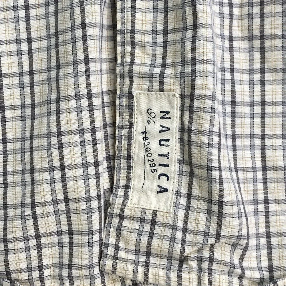 Vintage Y2K Nautica Shirt Men's‎ L Beige Gray Check Preppy Golf Coastal Classic